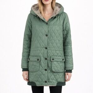 Korean Boutique Quilted Hooded Coat Faux Fur Green M Dongdaemun Adjustable Waist